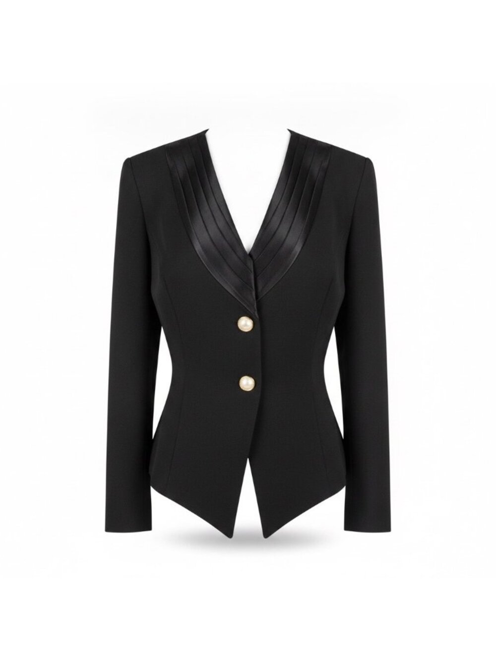 Warren Petites Womens Black Satin-Trim Blazer Gold Button Front Vintage Look